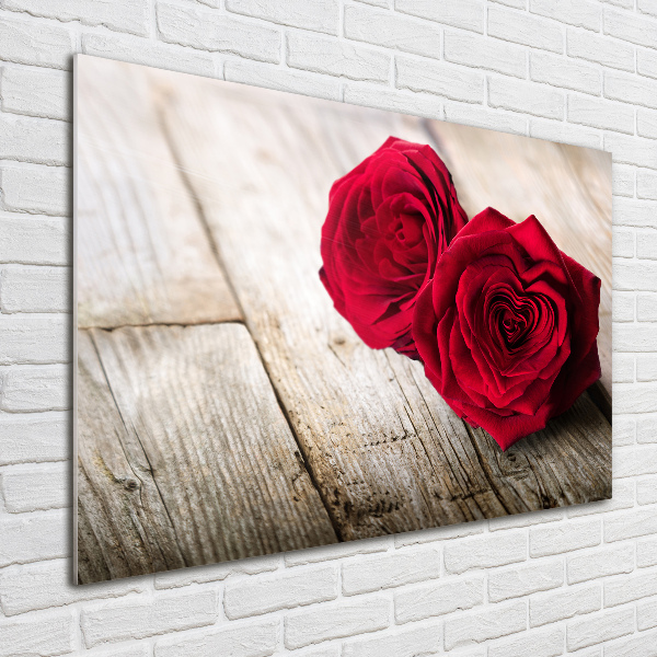 Foto en cristal de alta calidad con impresión uv horizontal Rosas sobre madera