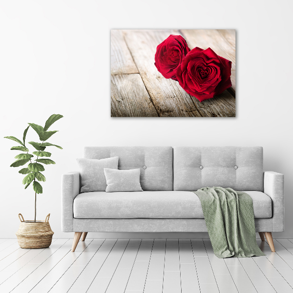 Foto en cristal de alta calidad con impresión uv horizontal Rosas sobre madera