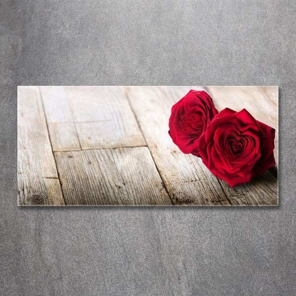 Foto en cristal de alta calidad con impresión uv horizontal Rosas sobre madera