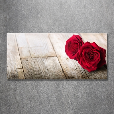 Foto en cristal de alta calidad con impresión uv horizontal Rosas sobre madera