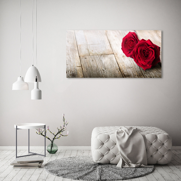 Foto en cristal de alta calidad con impresión uv horizontal Rosas sobre madera