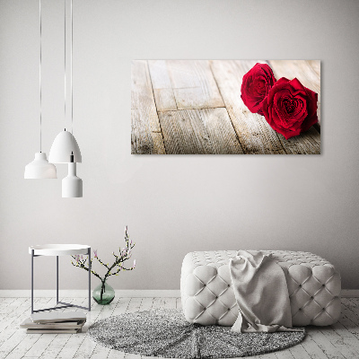Foto en cristal de alta calidad con impresión uv horizontal Rosas sobre madera