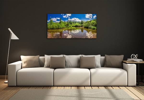 Cuadro decorativo de vidrio para salón horizontal Lago en el bosque