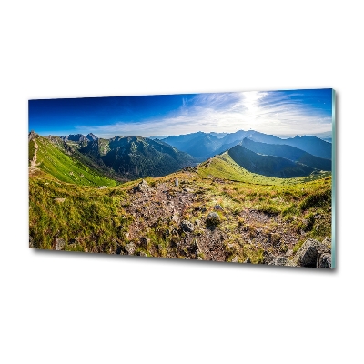 Cuadro decorativo de vidrio para salón horizontal panorama de montaña