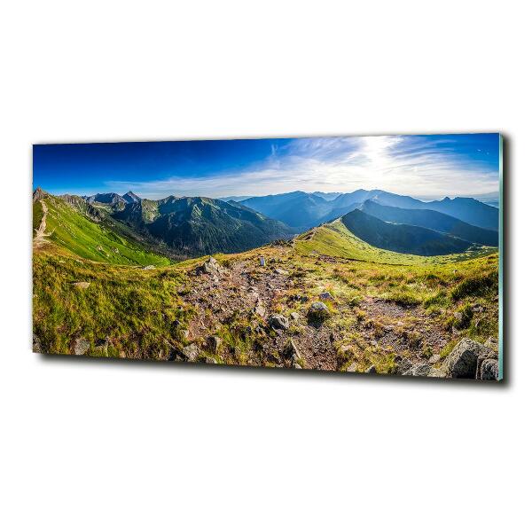 Cuadro decorativo de vidrio para salón horizontal panorama de montaña