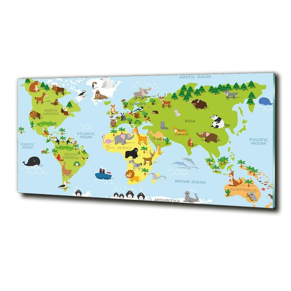 Cuadro decorativo de vidrio para salón horizontal Mapa de animales
