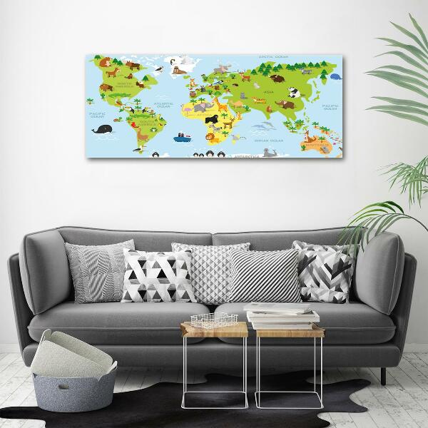 Cuadro decorativo de vidrio para salón horizontal Mapa de animales