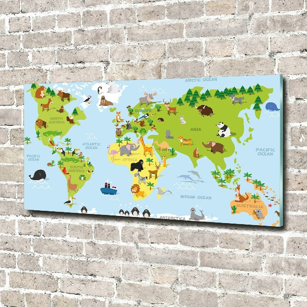Cuadro decorativo de vidrio para salón horizontal Mapa de animales