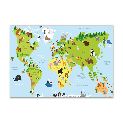 Cuadro decorativo de vidrio para salón horizontal Mapa de animales