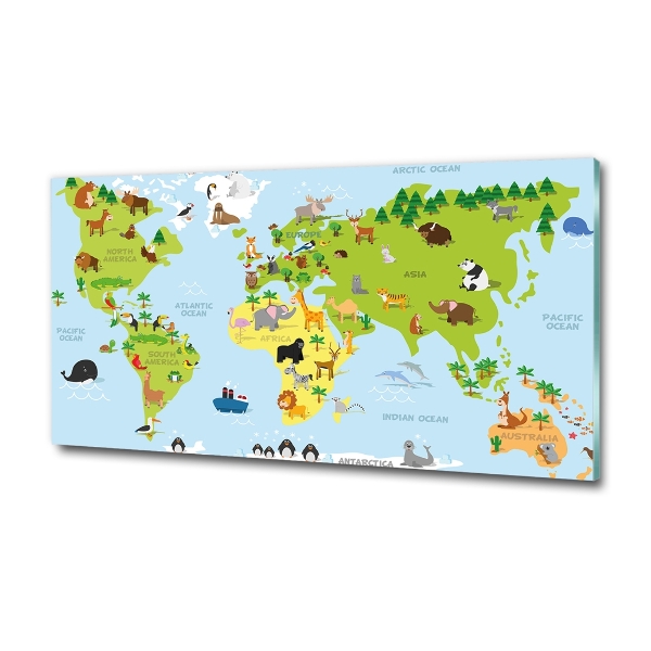 Cuadro decorativo de vidrio para salón horizontal Mapa de animales
