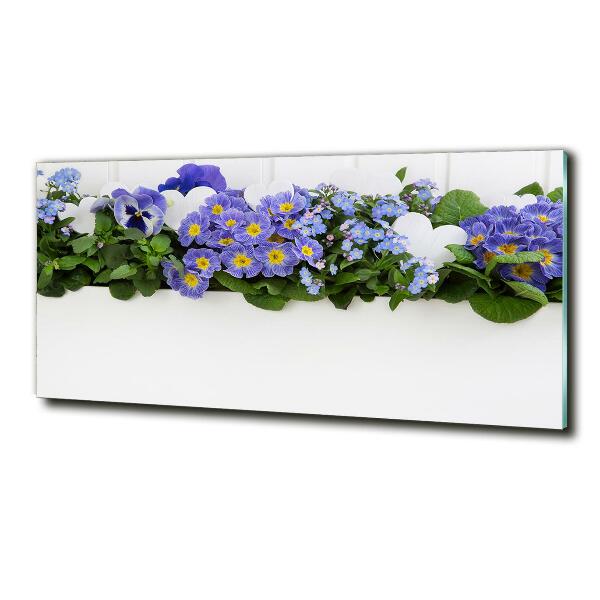 Impresión en cristal con acabado brillante horizontal flores azules