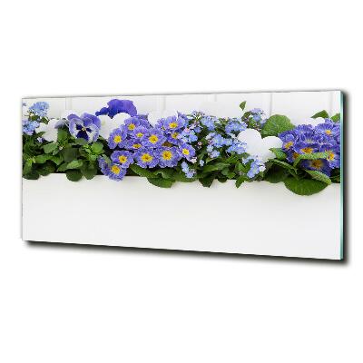 Impresión en cristal con acabado brillante horizontal flores azules