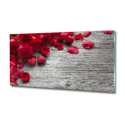 Cuadro decorativo de vidrio para salón horizontal rosas rojas