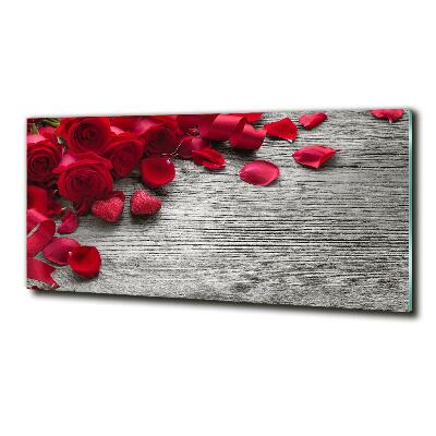 Cuadro decorativo de vidrio para salón horizontal rosas rojas