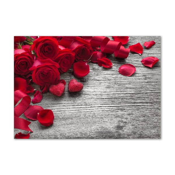 Cuadro decorativo de vidrio para salón horizontal rosas rojas