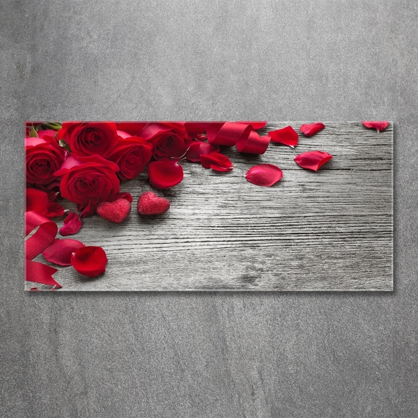 Cuadro decorativo de vidrio para salón horizontal rosas rojas