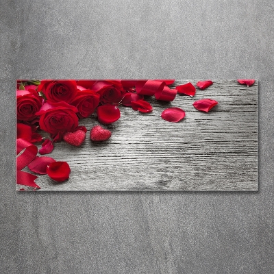 Cuadro decorativo de vidrio para salón horizontal rosas rojas