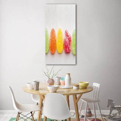 Cuadro de cristal moderno efecto brillo vertical Gomitas de colores