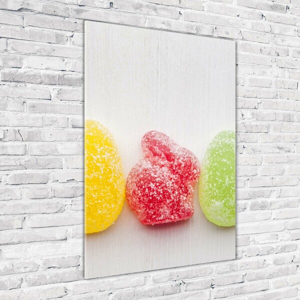 Cuadro de cristal moderno efecto brillo vertical Gomitas de colores