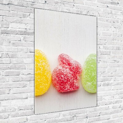 Cuadro de cristal moderno efecto brillo vertical Gomitas de colores