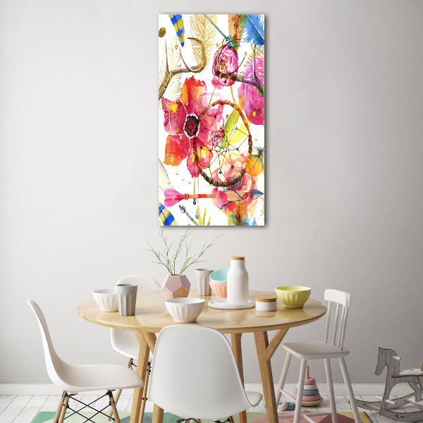 Cuadro decorativo en cristal con canto pulido vertical Flores estilo boho
