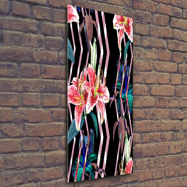 Cuadro de vidrio templado 4mm para pared vertical Fondo de lirios