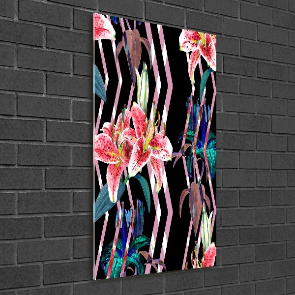 Cuadro de vidrio templado 4mm para pared vertical Fondo de lirios