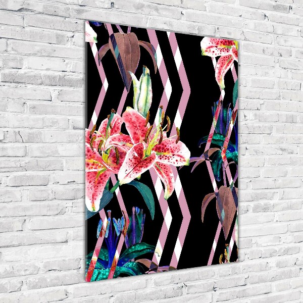 Cuadro de vidrio templado 4mm para pared vertical Fondo de lirios