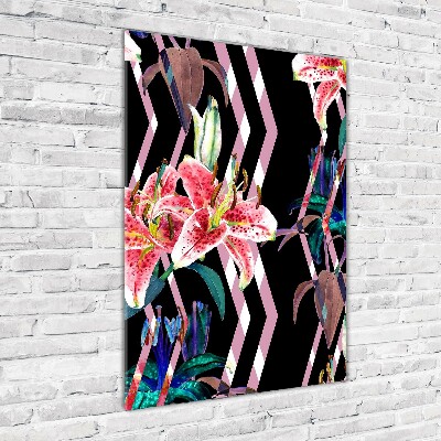 Cuadro de vidrio templado 4mm para pared vertical Fondo de lirios