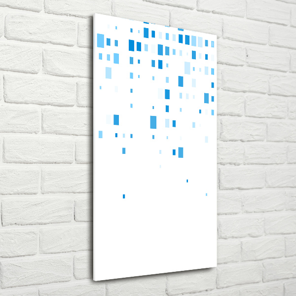 Cuadro decorativo en cristal con canto pulido vertical Cuadrados azules