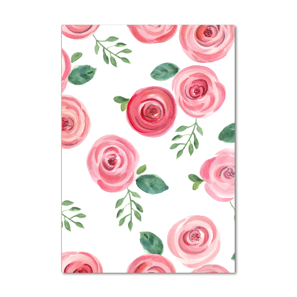 Cuadro de cristal moderno efecto brillo vertical rosas rosadas