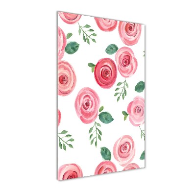 Cuadro de cristal moderno efecto brillo vertical rosas rosadas