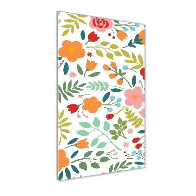 Cuadro decorativo en cristal con canto pulido vertical flores de colores