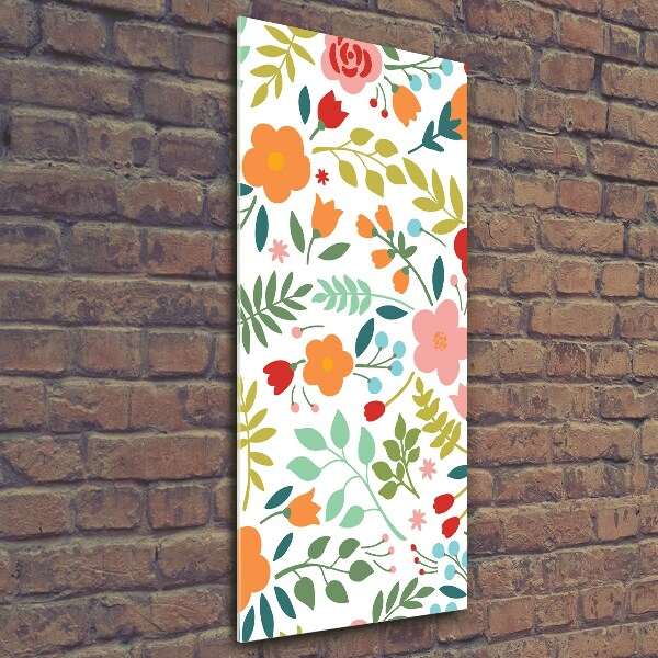 Cuadro decorativo en cristal con canto pulido vertical flores de colores