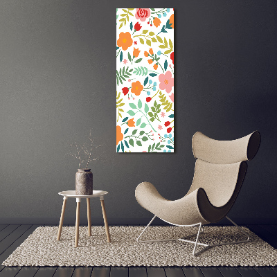 Cuadro decorativo en cristal con canto pulido vertical flores de colores