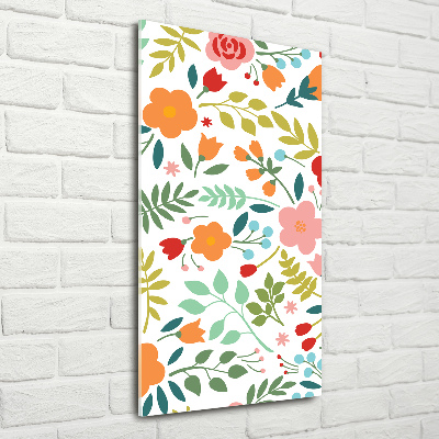 Cuadro decorativo en cristal con canto pulido vertical flores de colores