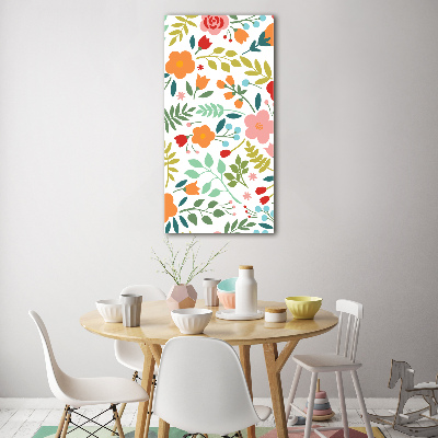 Cuadro decorativo en cristal con canto pulido vertical flores de colores