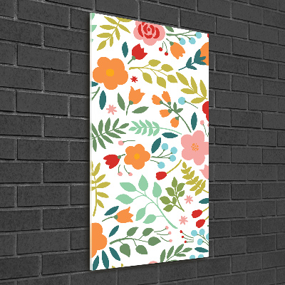 Cuadro decorativo en cristal con canto pulido vertical flores de colores