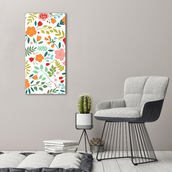 Cuadro decorativo en cristal con canto pulido vertical flores de colores