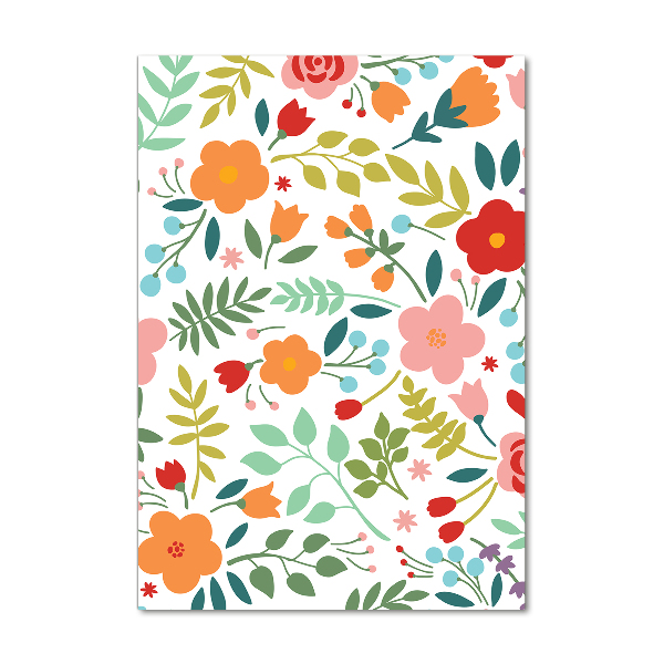 Cuadro decorativo en cristal con canto pulido vertical flores de colores