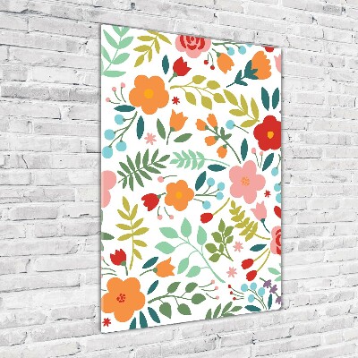 Cuadro decorativo en cristal con canto pulido vertical flores de colores