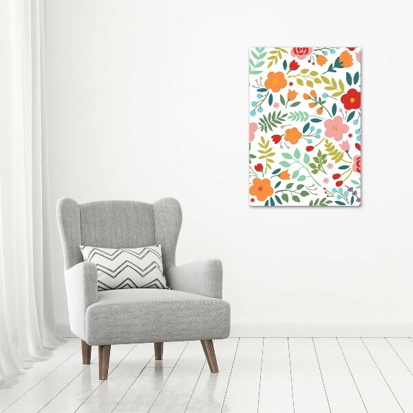 Cuadro decorativo en cristal con canto pulido vertical flores de colores