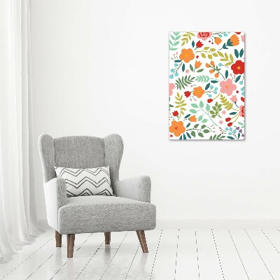 Cuadro decorativo en cristal con canto pulido vertical flores de colores