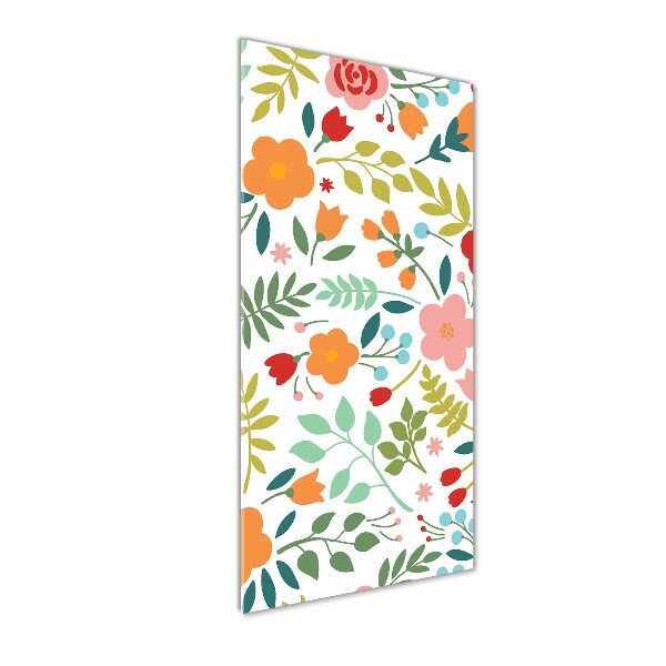 Cuadro decorativo en cristal con canto pulido vertical flores de colores