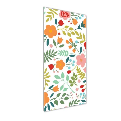 Cuadro decorativo en cristal con canto pulido vertical flores de colores