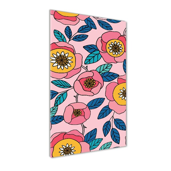 Cuadro de vidrio templado 4mm para pared vertical flores de colores