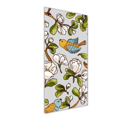 Cuadro decorativo en cristal con canto pulido vertical Pájaros y flores