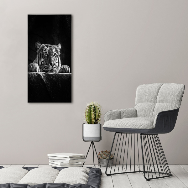 Cuadro decorativo en cristal con canto pulido vertical Tigre