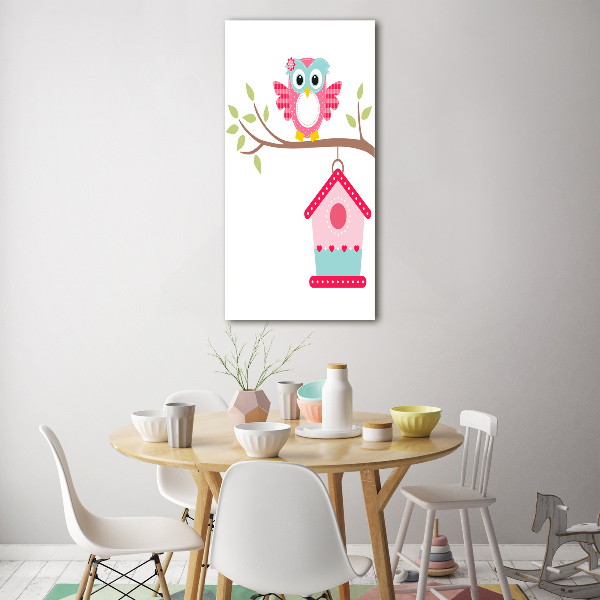 Cuadro de vidrio templado 4mm para pared vertical Búho en una rama