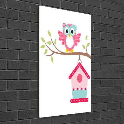 Cuadro de vidrio templado 4mm para pared vertical Búho en una rama